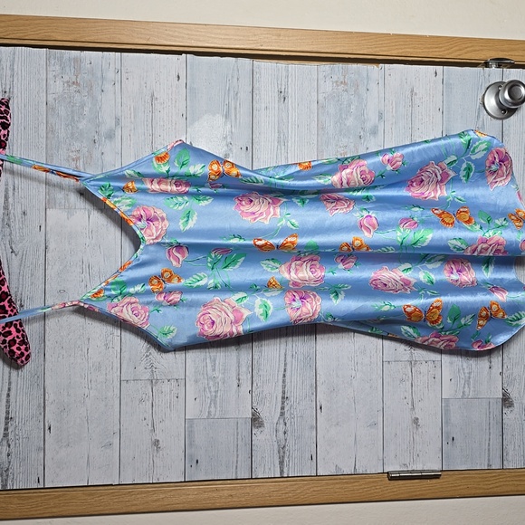 Vintage Romantic Moods Floral Butteflies Satin Slip Dress Size M - Picture 3 of 8